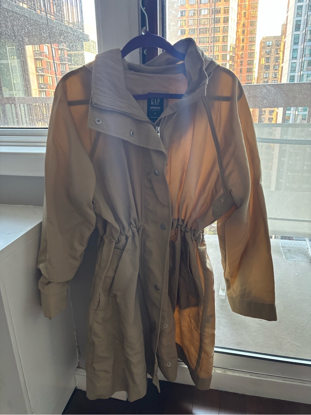 GAP Women's Khaki Drawstring Trench Coat